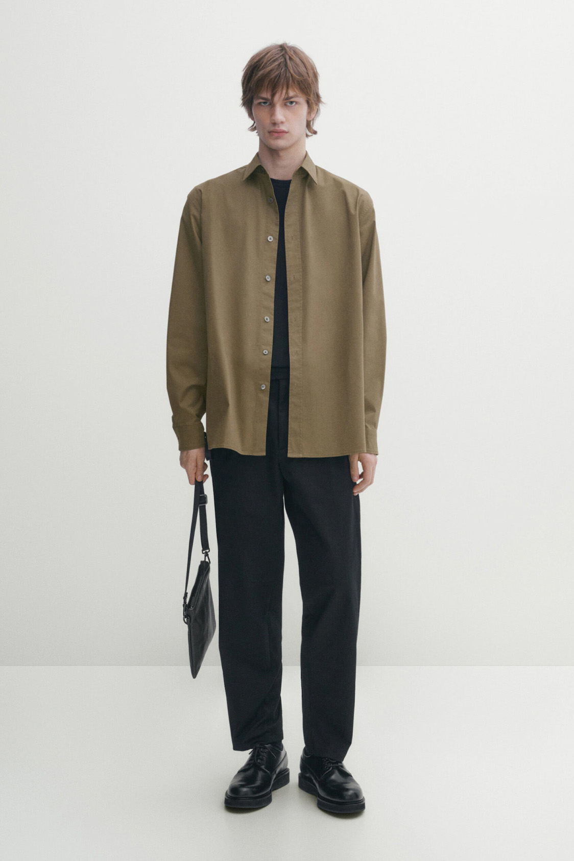 Loose fit stretch cotton twill shirt