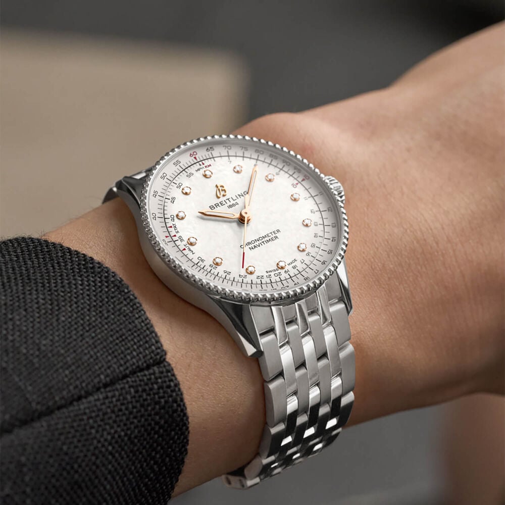 Breitling Navitimer Automatic 36mm Mother of Pearl Dial Steel Bracelet Watch image number 6