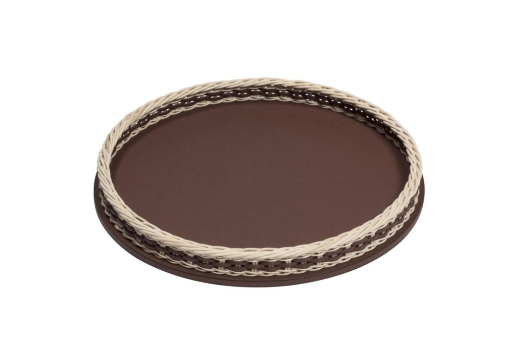 Pigment France, Orsay leather & rattan trays, Round tray, large