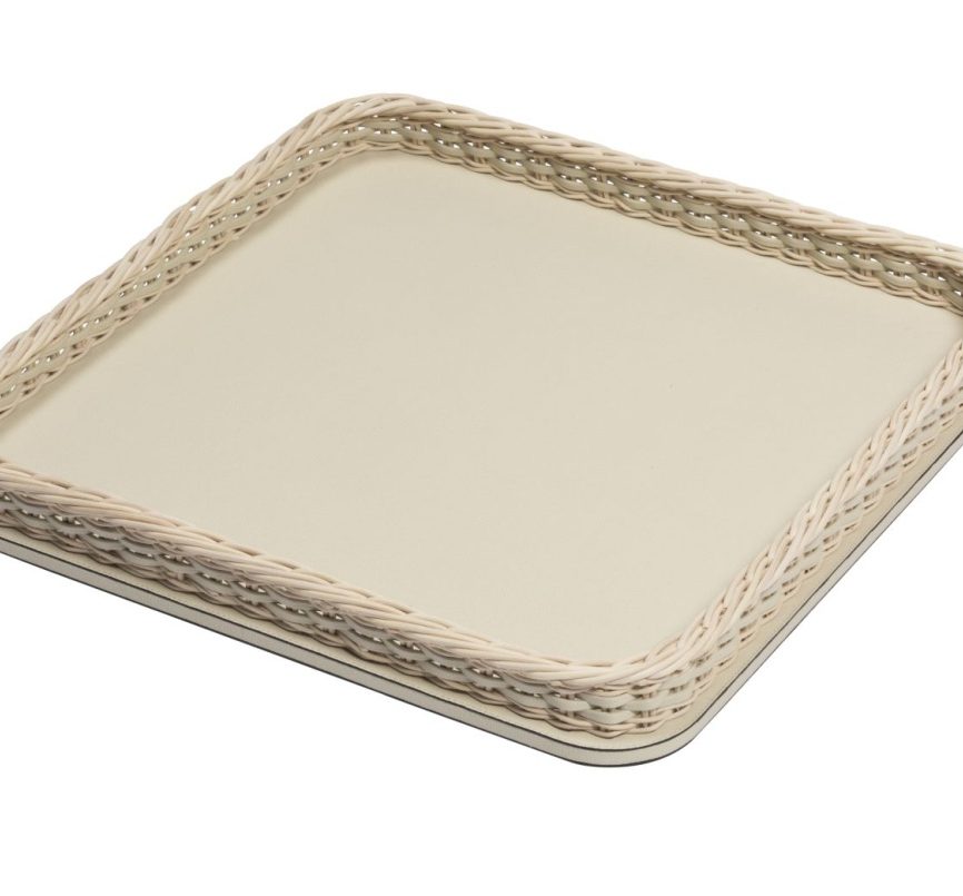 Pigment France, Orsay leather & rattan trays, Square tray, large