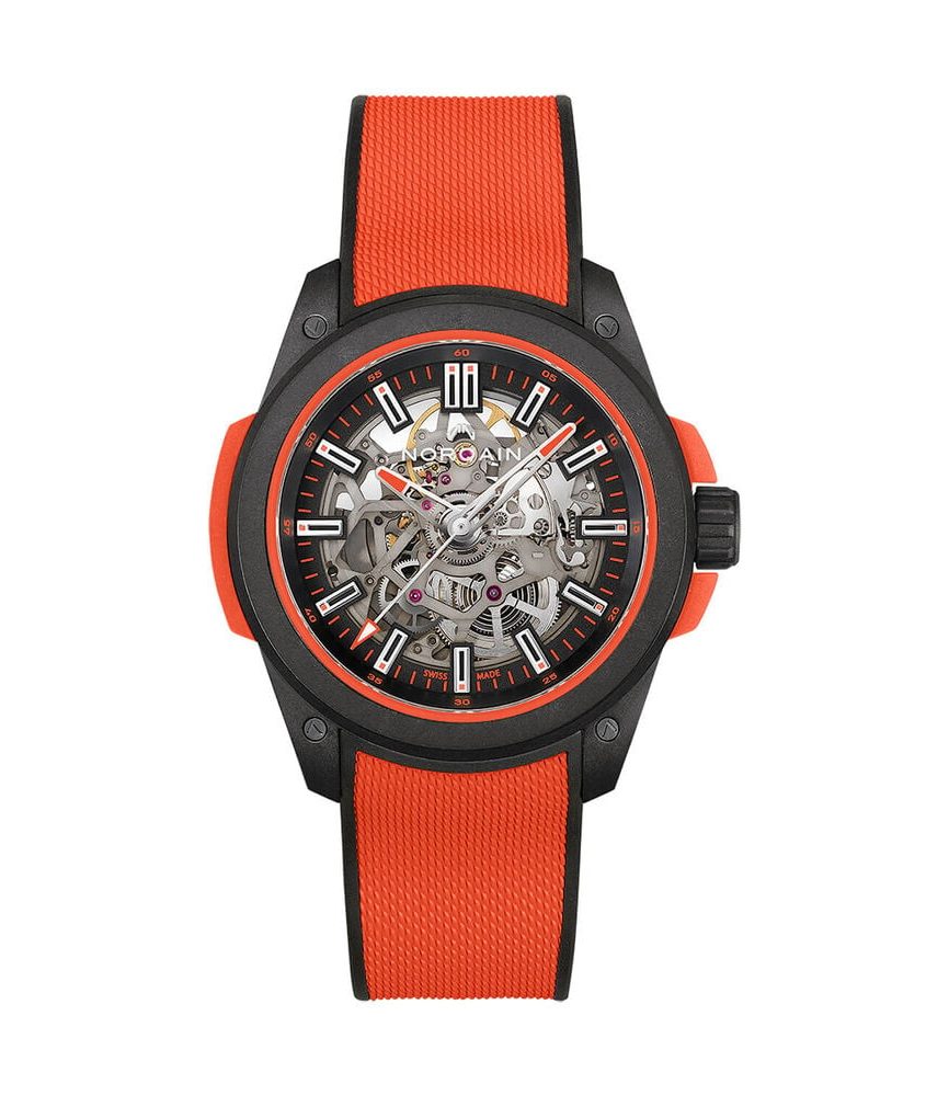 NORQAIN Wild ONE Skeleton 42mm Dial Coral Red Rubber Strap Watch image number 0