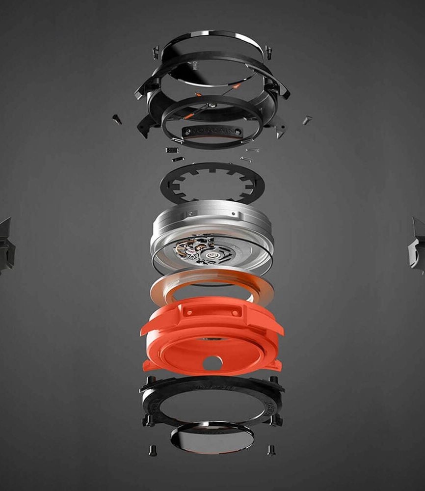 NORQAIN Wild ONE Skeleton 42mm Dial Coral Red Rubber Strap Watch image number 5