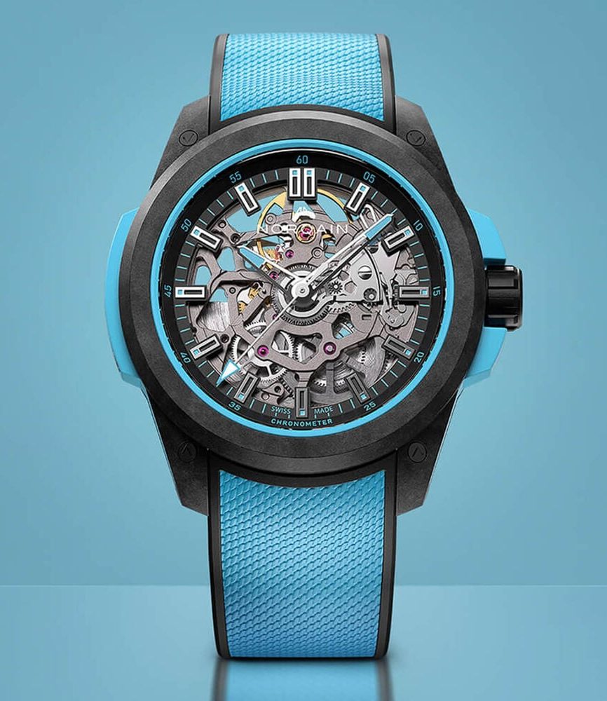 NORQAIN Wild ONE Skeleton 39mm Dial Sky Blue Rubber Strap Watch image number 1