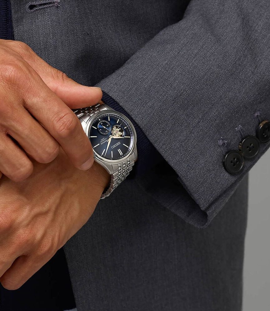 Seiko Presage Classic Open Heart 'Ai-iro' Japan Blue 40mm Dial Steel Bracelet Watch image number 5