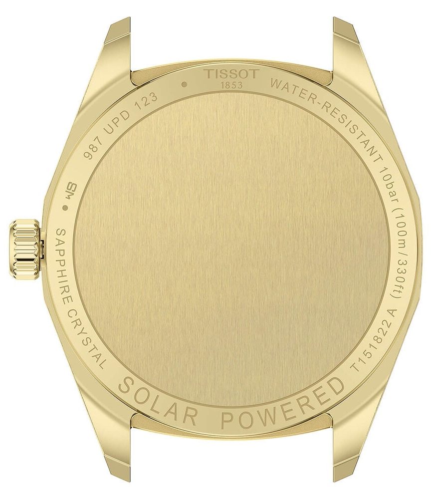 Tissot PRC 100 Solar 34mm Gold Dial Yellow Gold PVD Steel Bracelet Watch image number 3