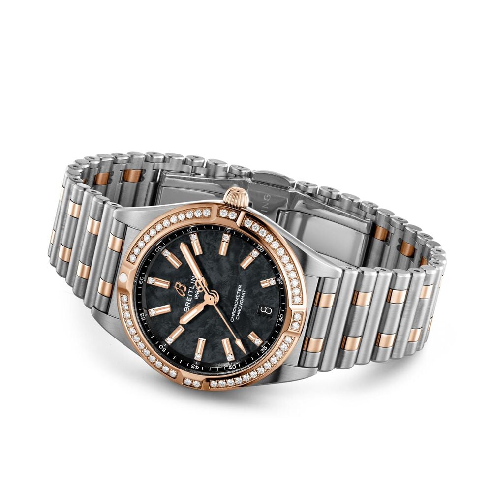 Breitling Chronomat UK Edition 32mm Black MOP Dial Diamond Set Bezel Steel Bracelet Watch image number 2